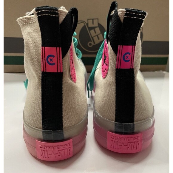 Chuck Taylor All Star Hi 170137C Beige Pink Sole Teal Laces Size 10 M 12 W - Picture 3 of 7